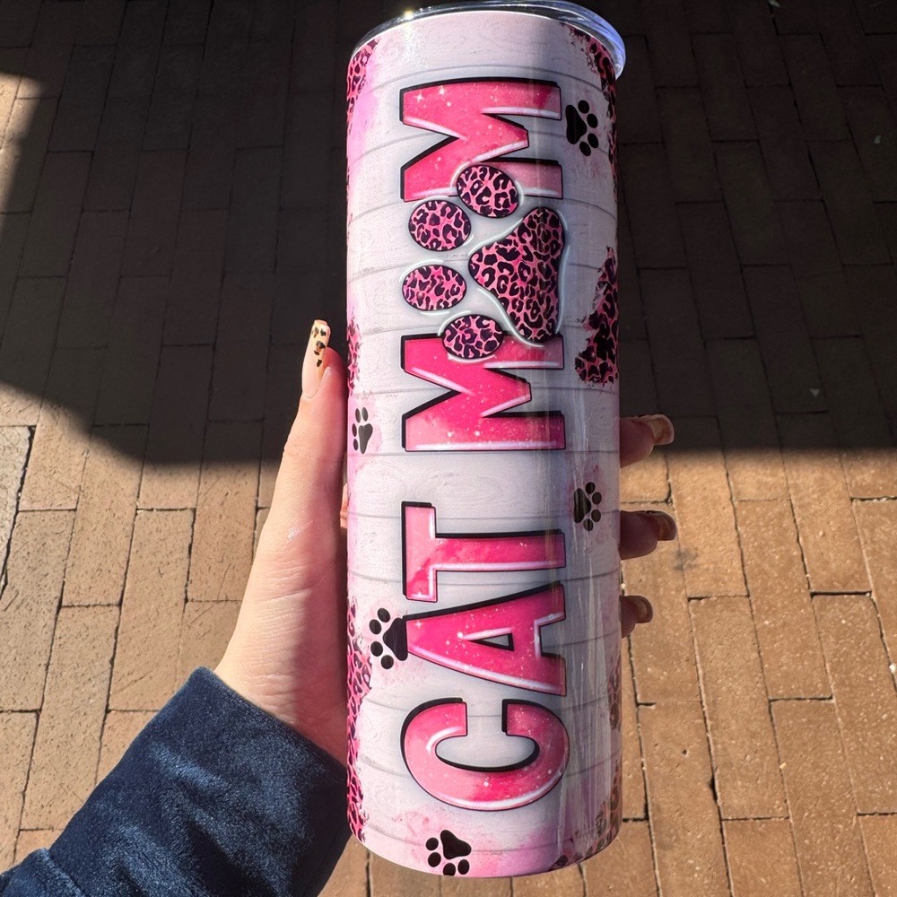 NEW CUSTOM “CAT MOM” PINK TUMBLER